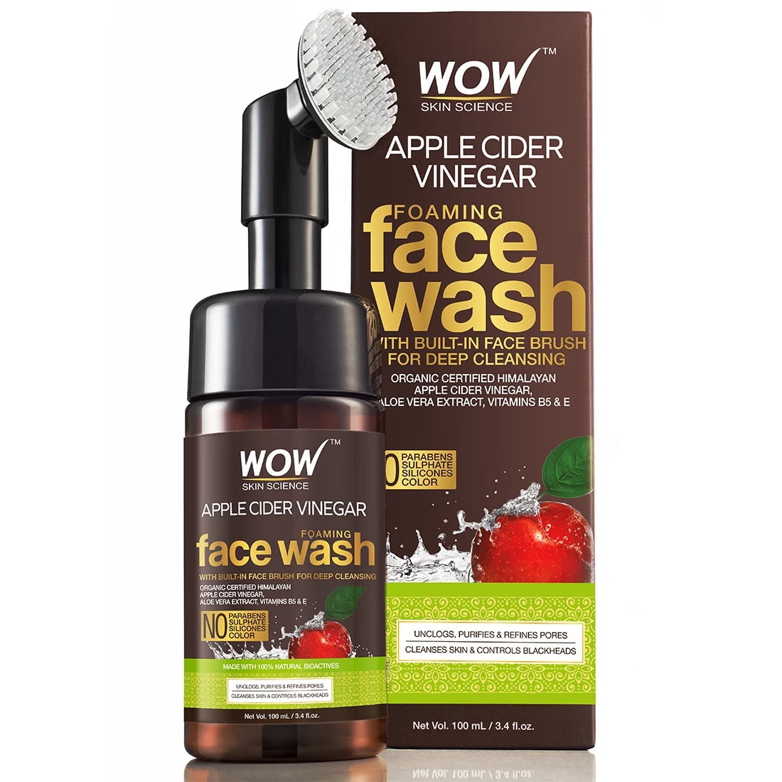 WOW Apple Cider Vinegar Face Wash With Brush Acne Pore Cleanser 100ml