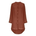 thumbnail image 5 of Tuphregyow Women's Flowy Tops Clearance Solid Breathable Cotton Linen Casual Round Neck Blouse Trendy Loose Long Sleeve Shirts Button Down Lightweight Blouse Orange XXXL, 5 of 6