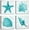 Black,Green, variant on Bathroom Wall Decor Teal Watercolor Starfish and Seashell Conch Wall Art Sea Creatures Pictures Ocean Theme Canvas Prints for Bedroom Home Artwork Decor Paintings Framed Set 4 panels 12 x 12 inchs