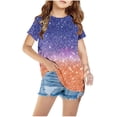 thumbnail image 2 of Cethrio Girls T-Shirts, Short Sleeve Fashion Crew Neck Gradient Print Summer Tops Blue Size 7T, 2 of 4