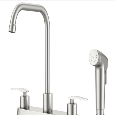 4 Hole Kitchen Faucet with Sprayer, Two-Handle Stainless Steel High Arch 8 Inch Centerset Sink Faucets with Side Sprayer for Commercial RV Laundry Utility Kitchen Faucet (Brushed Nickel)