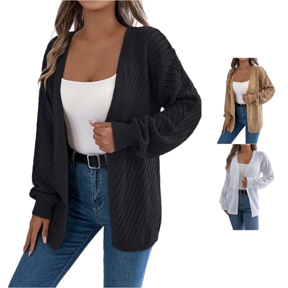 HCYSFG Womens Textured Cardigan Sweater Open Front Long Sleeve Draped Hem Relaxed Fit Lightweight Knit Everyday Layering Tops