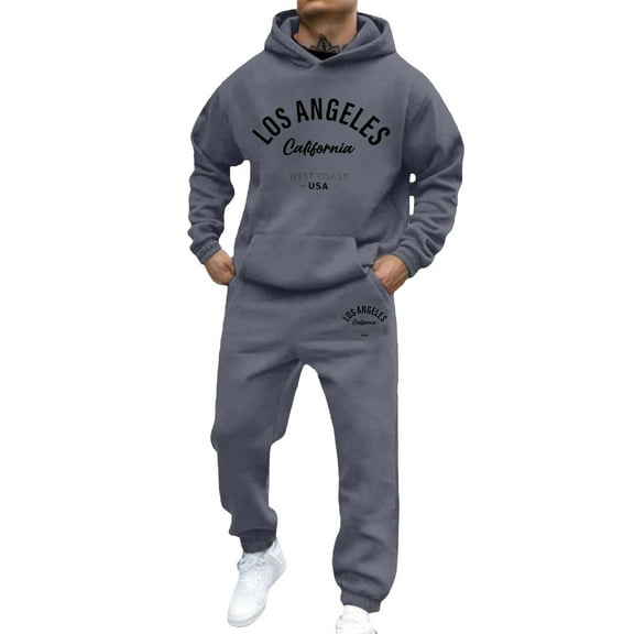 Yhkghxis LOS ANGLES Graphic Tracksuit Men 2 Piece Set Casual Workout Hoodies and Joggers Sweatsuits Sets Outfits with Pockets