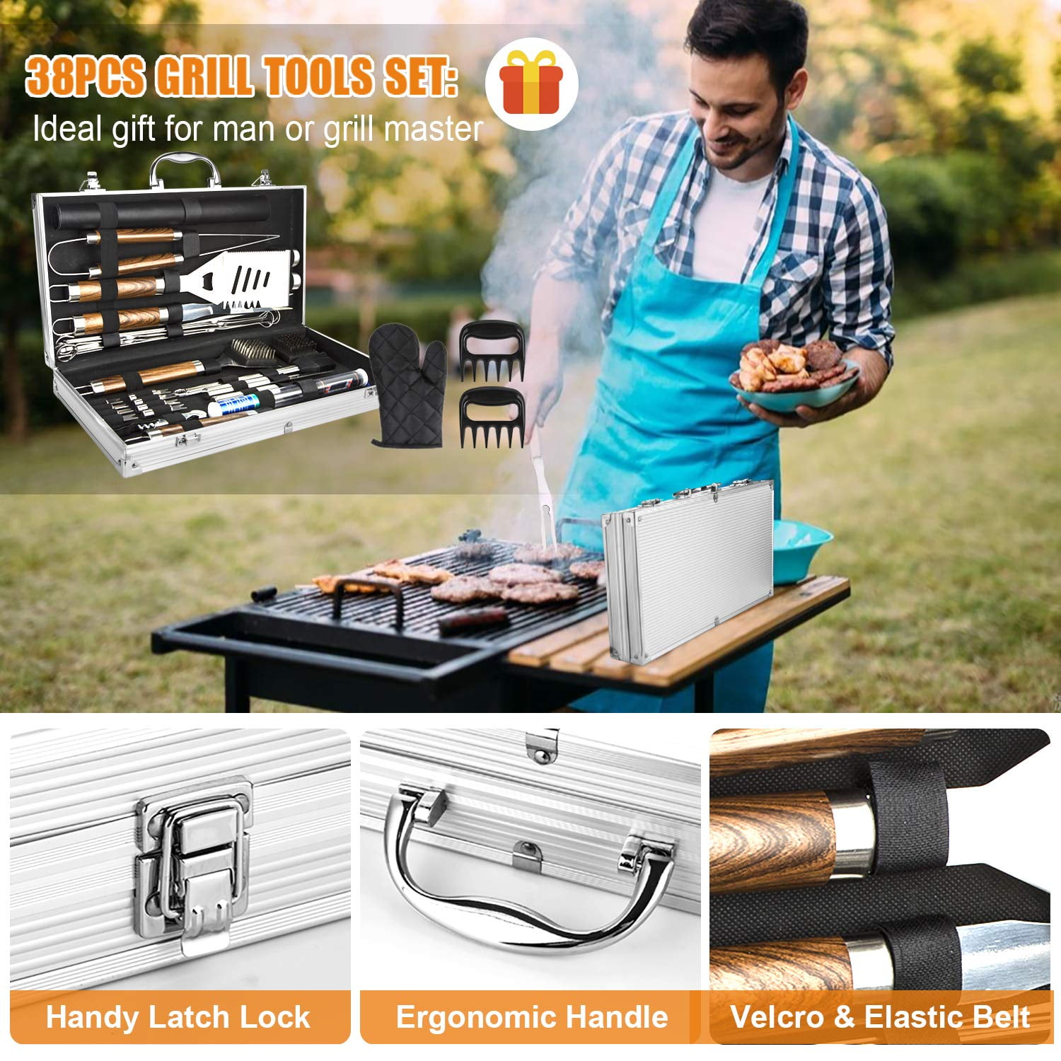 BBQ Grill Accessories Set, 38Pcs Stainless Steel Grill Tools Grilling Accessories with Aluminum Case