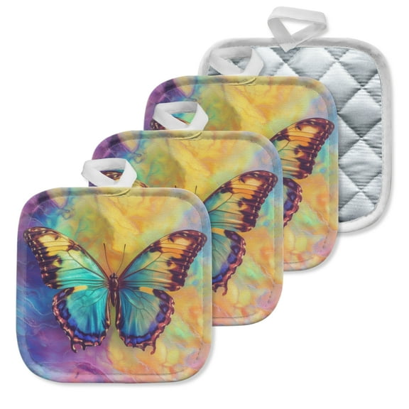 4 Pack Pot Holders,Kitchen Essential, Potholder Set,Colorful Butterfly In A Dreamy Abstract Background