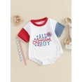 thumbnail image 4 of Musuos Infant Baby Boy 4th of July Romper 3M 6M 12M 18M 24M Letter Star Embroidery Short Sleeve Round Neck Jumpsuit Summer Playsuit, 4 of 9