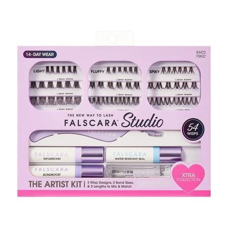 Kiss Falscara Studio Lash Extension Kit, 54 Medium Volume, 10-14mm Lash Clusters - Xtra