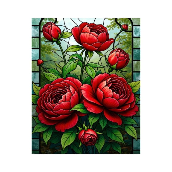 Paint By Numbers Kit for Adults Beginner - DIY Red Blossoms Stained Glass Artistry Canvas Painting Kits for Adults, Frameless Paint By Number for Adults for Home Wall Decor 16x20 Inch