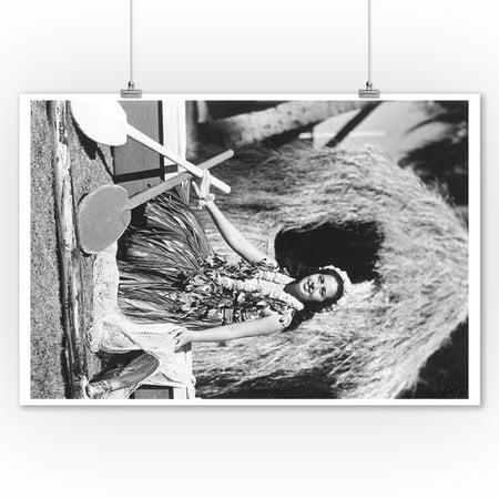 Hawaii Outrigger Canoe Hula Girl with Outrigger Canoe Hawaii Photograph (9x12 Art Print, Wall Decor Travel Poster) ()