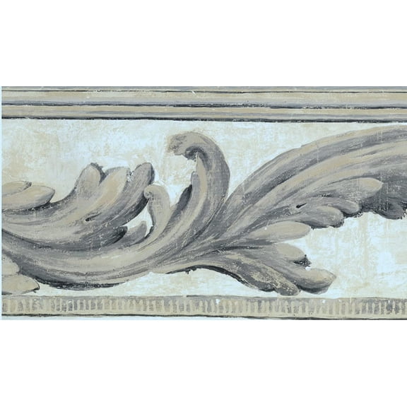 Concord Wallcoverings Wallpaper Border Vintage Pattern Swirls for Living Room, Grey Beige White, 7 Inches by 15 Feet SF78331