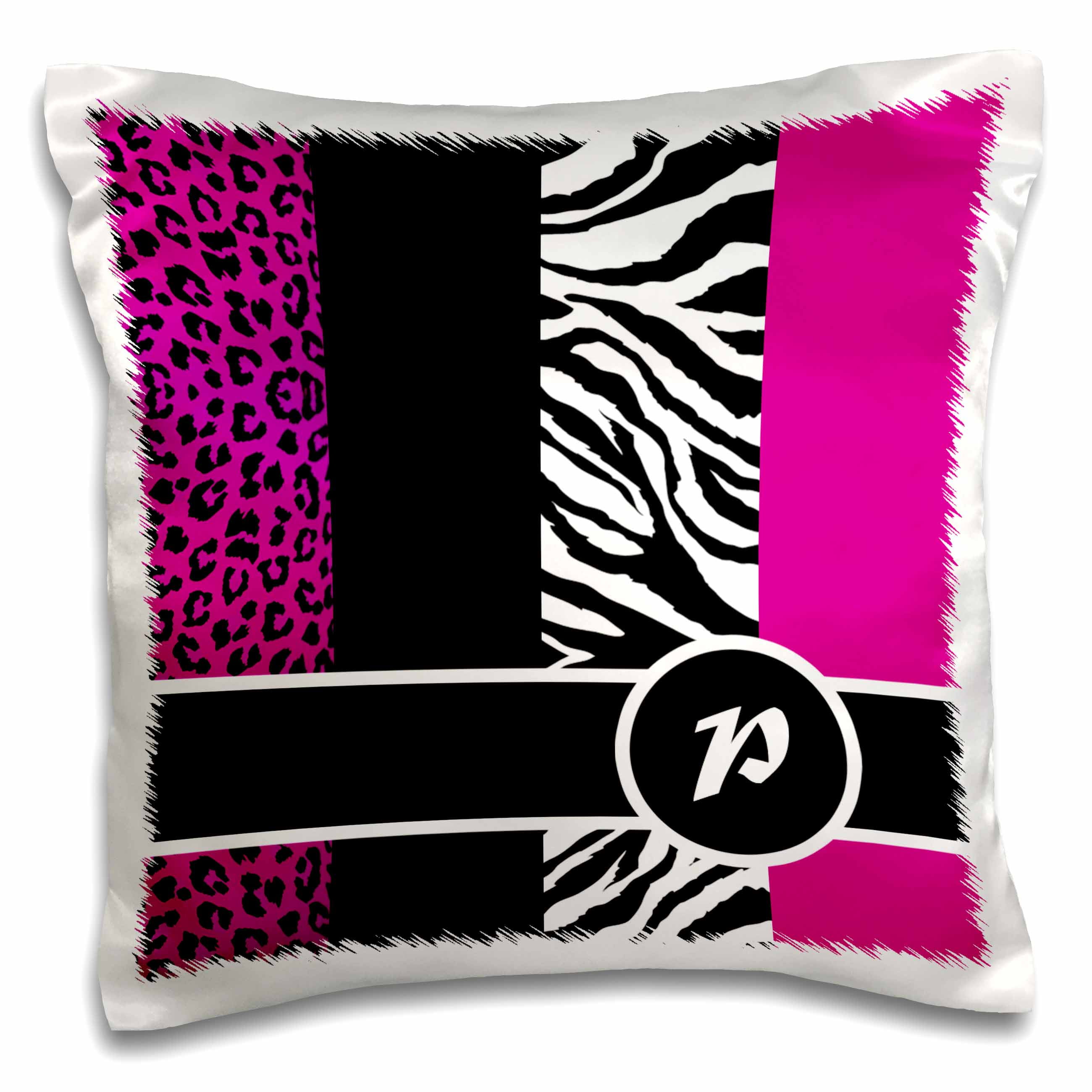 3dRose Elegant Animal Print Monogram Hot Pink P Pillow Case, 16 by