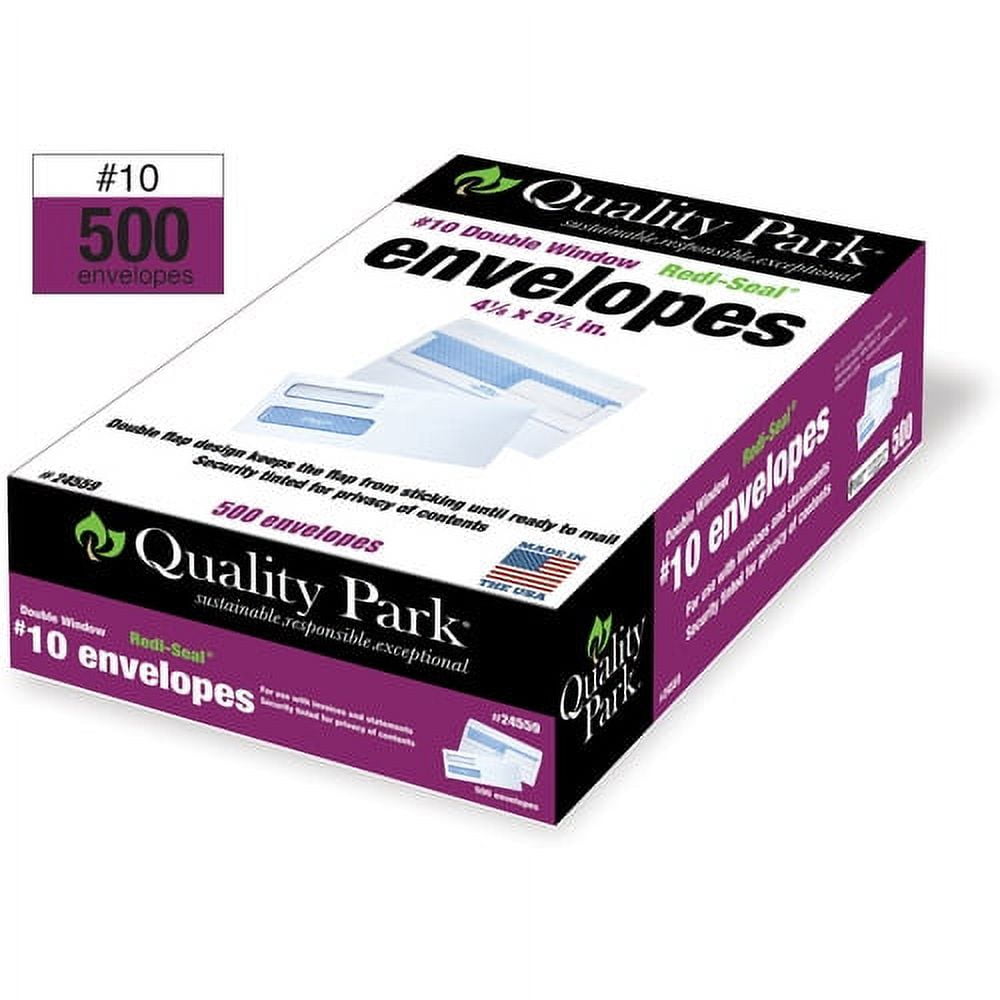 Quality Park Redi Seal Envelope #10 4 1/8 x 9 1/2 Double Window White 500/Box 24559