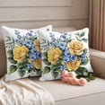 thumbnail image 2 of Yellow Blue Floral Leaves Outdoor Waterproof Pillow Covers, Garden Flowers Botanical Decorative Square Throw Pillowcase Sofa Cushion Sham for Patio/Couch/Chair, 24"x24" 2 Pack, 2 of 8