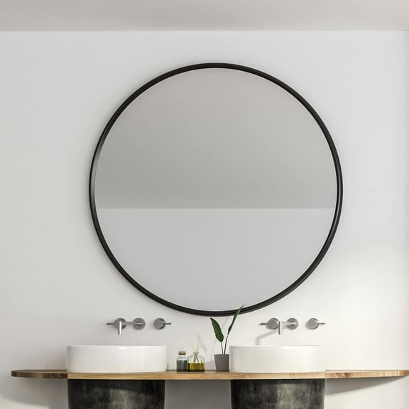Xukmct Black Metal Frame Makeup Mirror Round Wall Mirror for Bathroom, Living Room, 39 Inch