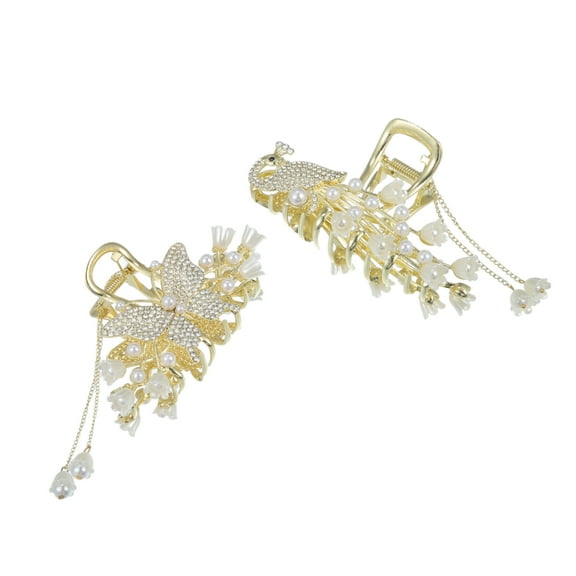 Unique Bargains 2pcs Butterfly Metal Hair Clip Faux Pearl Hair Claw for Women Non-Slip Claw Hair Accessories Gold Tone