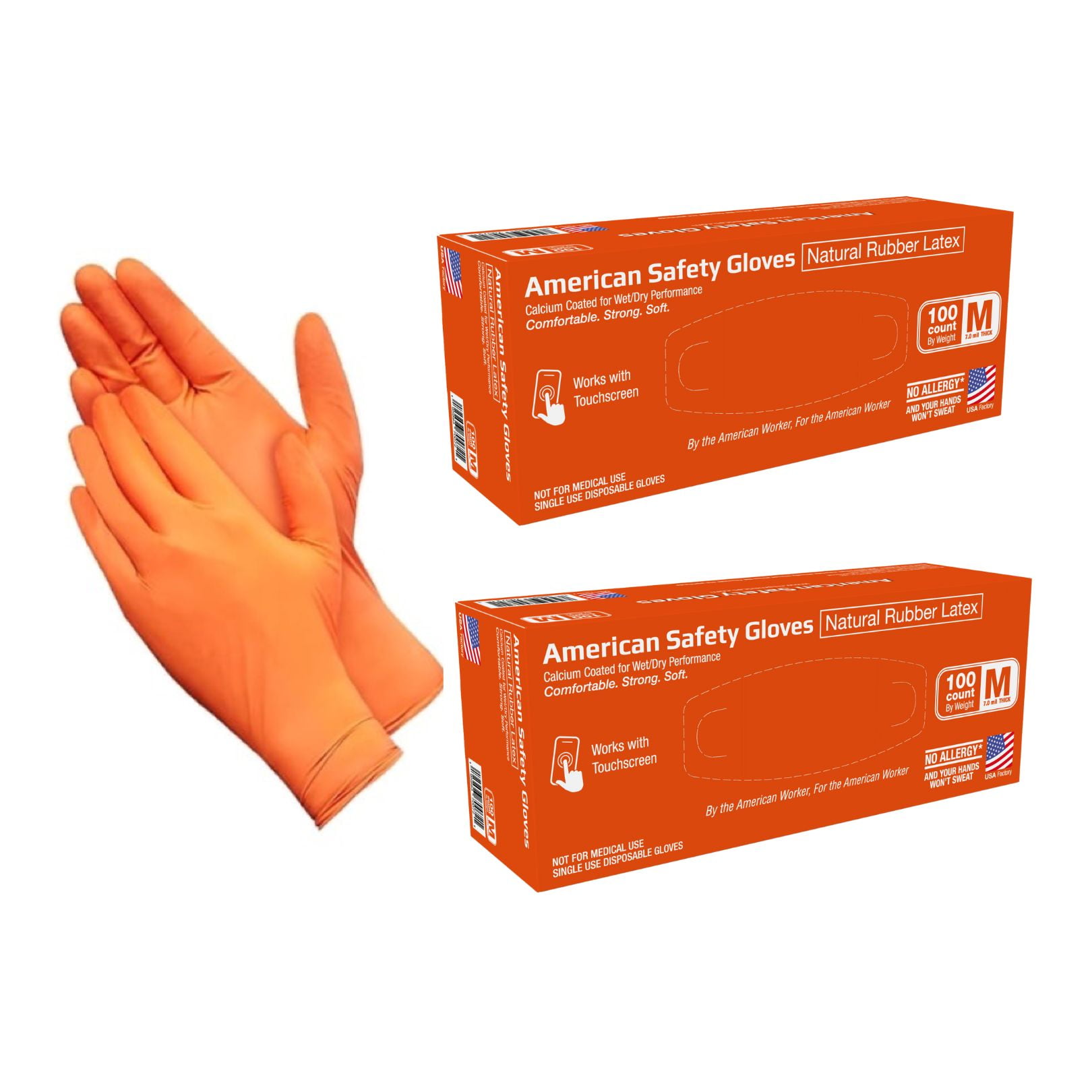 American Safety Glove Disposable Latex Natural Rubber Non-Allergy Biodegradable 7a MIL 200CT Large Orange