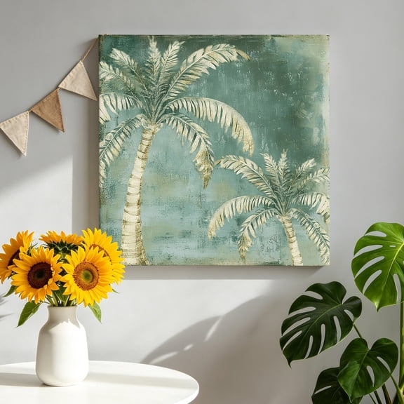 Canvas Wall Art Moss Green Palm Tree Canvas Art Print Tropical Plant Summer Abstract Pictures Wall Decor for Living Room Bedroom Artwork Decorations Stretched Framed Ready to Hang 10"x10"