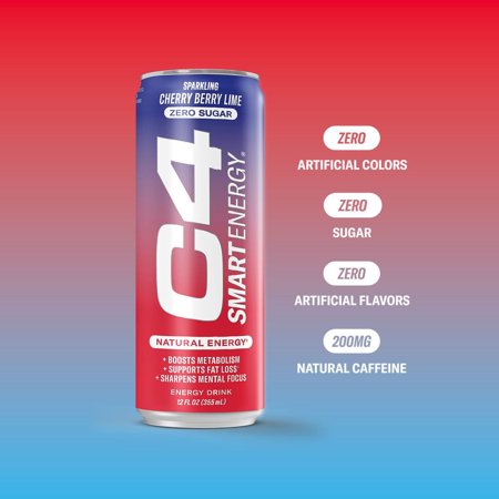 C4 ENERGY C4 SMART ENERGY DRINK, CHERRY BERRY LIME FLAVOR, ZERO SUGAR, CARBONATED, 12 OZ CAN (12 PACK)