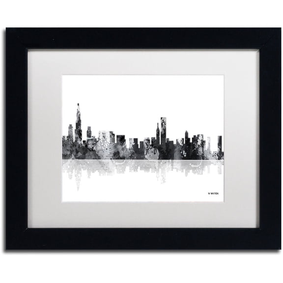 Trademark Fine Art "Chicago Illinois Skyline BG-1" Canvas Art by Marlene Watson, White Matte, Black Frame