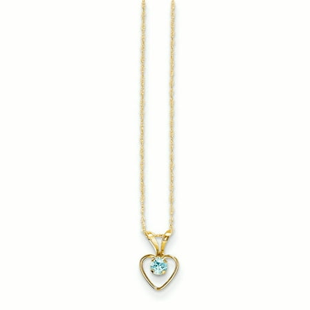 14K Yellow Gold Madi K 3 MM Blue Zircon Heart December Birthstone Pendant with Necklace, 15"