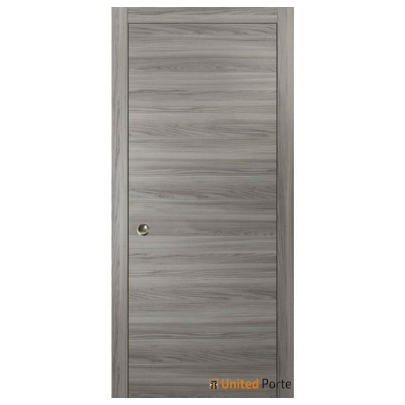 Sliding French Pocket Door with | Planum 0010 Ginger Ash | Kit Trims Rail Hardware | Solid Wood Interior Bedroom Sturdy Doors-36" x 84"