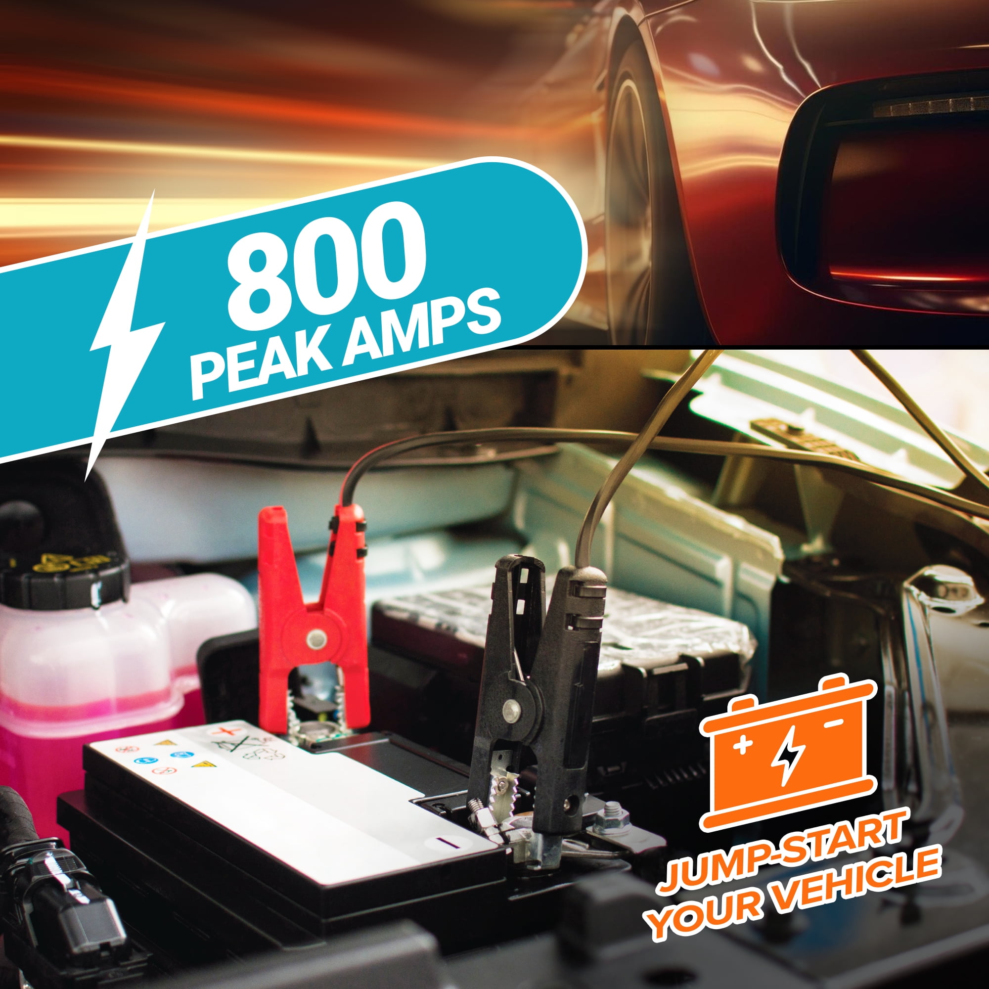 Armor All Emergency Jump Starter Power Bank Kit, 800A Peak Amps, Ultra-Bright LED Flashlight, USB Charger, Portable Car Battery Booster with Premium Carry Case