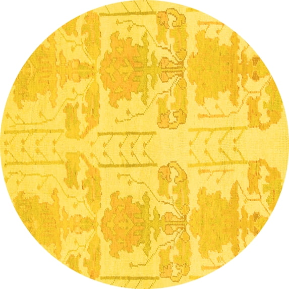 Ahgly Company Indoor Round Abstract Yellow Modern Area Rugs, 6' Round