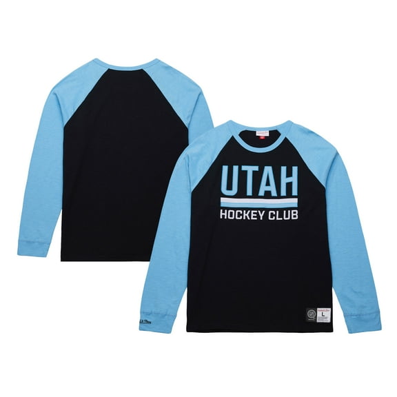 Men's Mitchell & Ness Black/Light Blue Utah Hockey Club Legendary Slub Long Sleeve Raglan T-Shirt