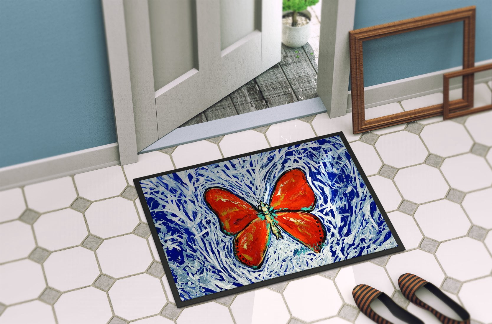 Carolines Treasures MW2116MAT 18 x 27 in. Red Glider Butterfly Doormat