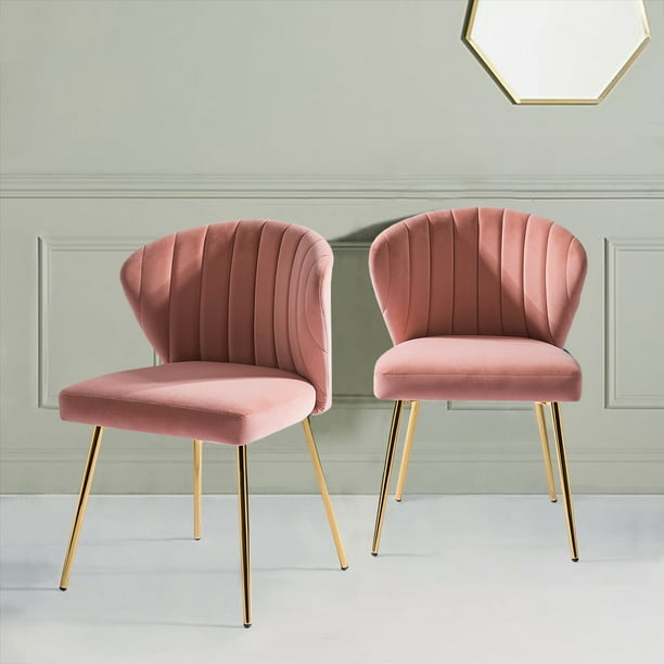 Milia Dining Chair with Tufted back Set of 2 In Pink