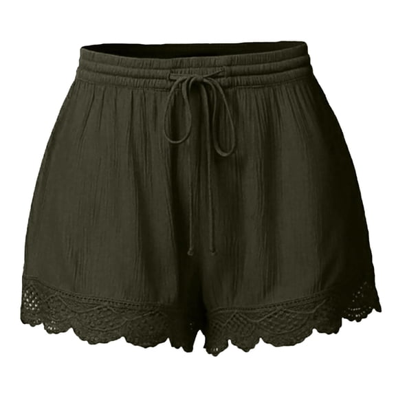 Tfken Women Shorts For Summer Drawstring Solid Color Shorts With Lace Trim Trendy Casual Female Leisure Clothes Green