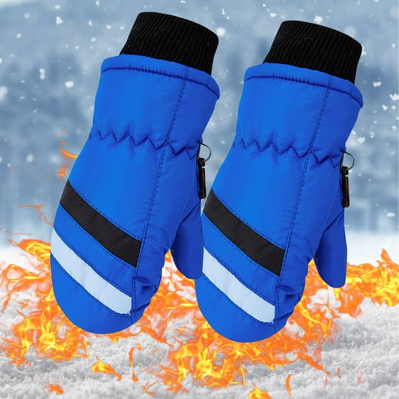 Eltusu Toddler Boys Waterproof Gloves, Stretch Windproof Thermal Skating Kids Gloves Blue Size 2-5 T