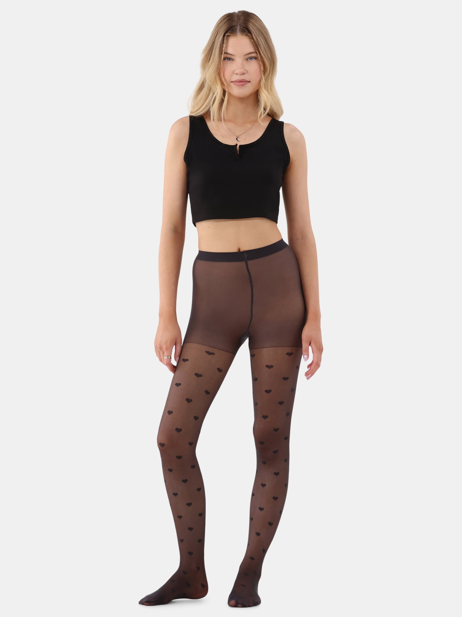 No Boundaries Hearts Pattern Tights for Women, Sizes S-3XL