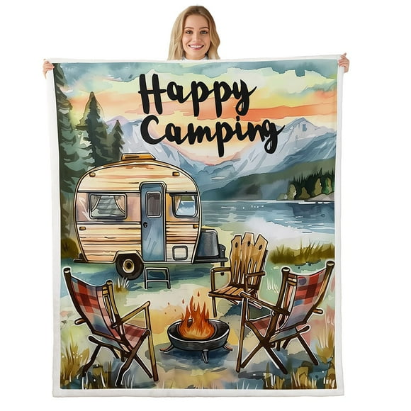 Erosebridal Rustic Adventure Fleece Blanket, Camper Camping Sherpa Throw, Lodge Cabin Decor, 40x50