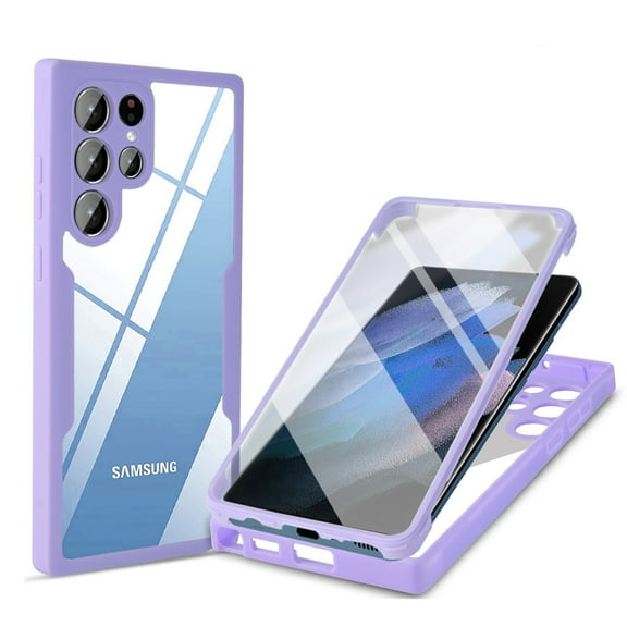 Jiahe Cover For Samsung Galaxy S22 Ultra Case,Shockproof Dual-layer Clear TPU ACrylic Back Cover with Screen Protector,Purple