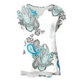 thumbnail image 5 of Women Summer Tops Women Fashion Print Comfort Casual V Neck T Shirt Loose Blouse Tops Spandex Shirt Swim T Exercise Sleeve Womens Dressy Sheer Sleeve Short Girl Long Sportswear White M, 5 of 6