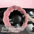thumbnail image 4 of Luxury Fluffy Winter Car Steering Wheel Cover for Women, Fuzzy Cute Steering Wheel Cover Soft Warm Furry Auto Plush Fur Vehicle Steering Wheel Protector Waved (Pink), 4 of 7