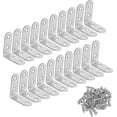 thumbnail image 1 of Soporte de ángulo recto de acero inoxidable de 90 grados, soporte de ángulo en forma de L, 20 piezas, 80 tornillos plateados, 1 of 5