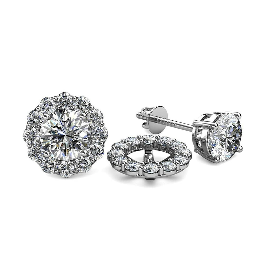 TriJewels - Diamond 0.72 Carat tw Women Halo Jackets for Stud Earrings