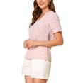 thumbnail image 4 of INSPIRE CHIC Women's Button Shirt V Neck Full Placket Short Sleeve Floral Tops M Pink, 4 of 6