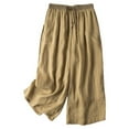 thumbnail image 3 of Women's Versatile Elasticated Waist Tie Contrasting Straight And Linen Layer Casual Cropped Pants Wide Leg Pants Womens Straight Leg Pants All Day Wear Leather Pants plus Size Yoga Pants with Pockets, 3 of 3