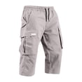 thumbnail image 4 of HKYNLAG Mens Long Cargo Shorts Below Knee Breathable Capris Pants Elastic Waist Solid Color Ankle Pants Beige L, 4 of 7