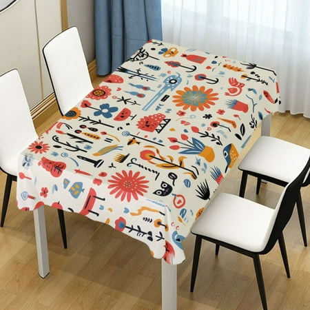 

Ryvnso Cats and Floral Rectangle Table Cloth Tablecover Dinning Tablecloth 54 x72