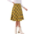 thumbnail image 4 of Faldas de cuadros para mujer INSPIRE CHIC con cinturón, de cintura alta, en línea A, de longitud media, L Amarillo oscuro, 4 of 6