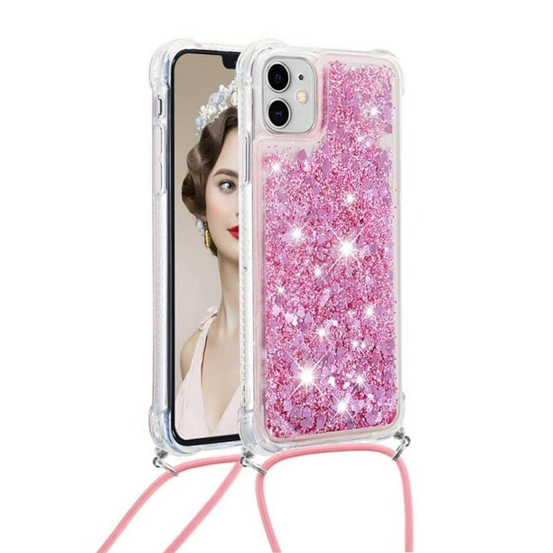 Funda FOXDOCK para iPhone 11 con Cuerda Ajustable, Brillo Líquido, Protección Antigolpes y Lente – Ideal para Regalo