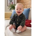 thumbnail image 5 of Loicainy Infant Baby Boy Fall Collared Romper 3 6 12 18 Months Ribbed Half Button Up Long Sleeve Bodysuit, 5 of 9