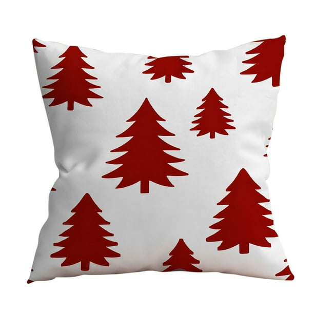 Yhmxh Fundas de cojín decorativas Funda de almohada navideña con estampado de árbol de Navidad rojo y copo de nieve Funda de almohada para sofá, decoración navideña Funda de cojín Fundas de almohada