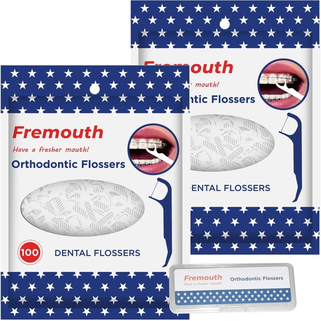 Hilo dental de ortodoncia Fremouth para aparatos ortopédicos, 100 unidades (paquete de 2)