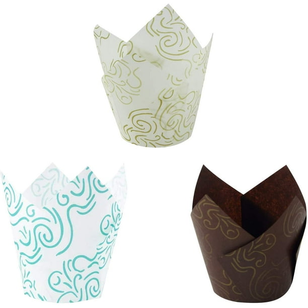 Moldes para muffins, 150 piezas Tazas para hornear de tulipán Tazas para hornear cupcakes de tulipán Soporte para moldes para hornear muffins Envoltorio para magdalenas Tazas para hornear muffins
