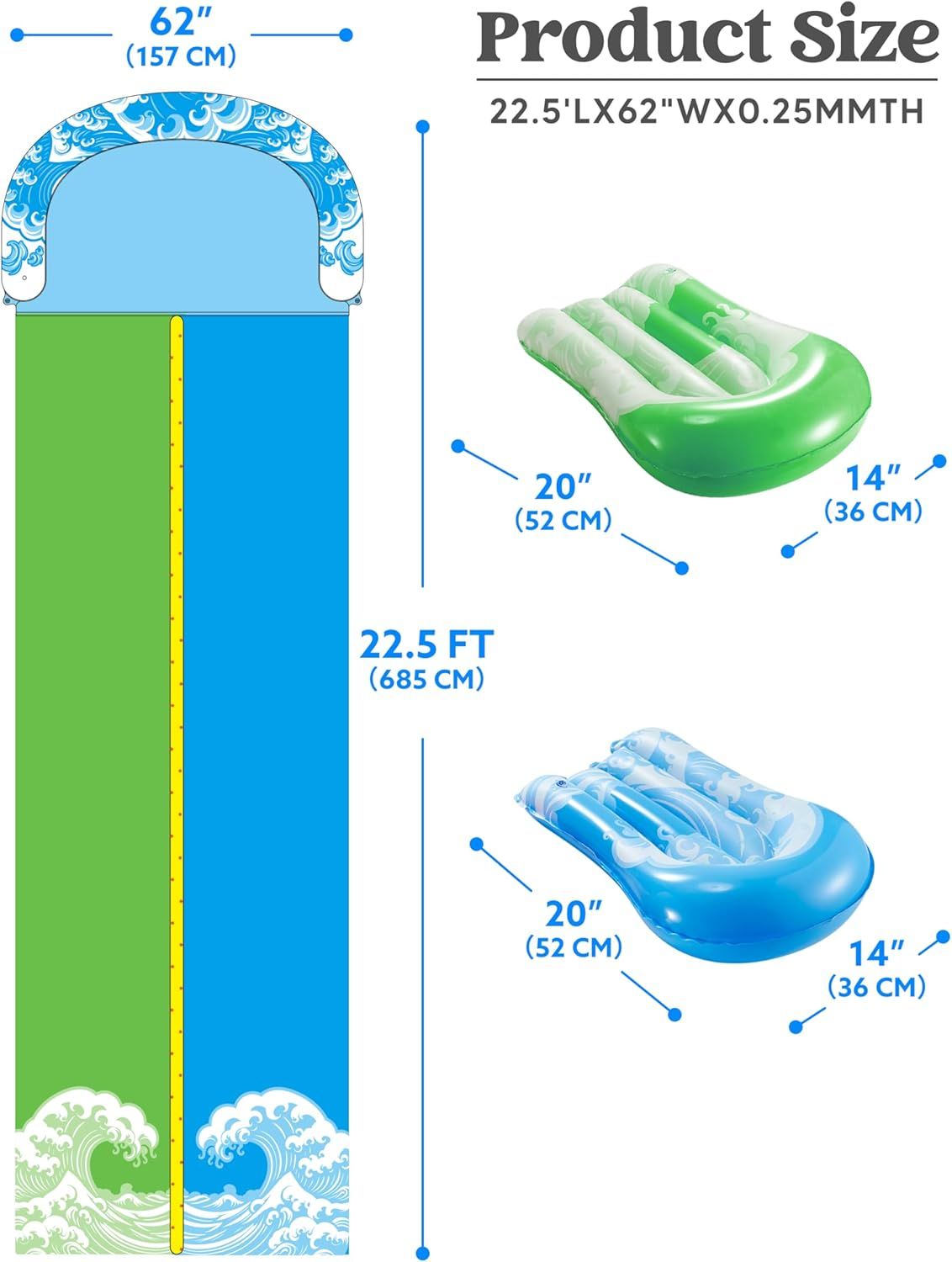 22.5FT Double Lawn Water Slide with 2 Inflatable Boards Heavy Duty Backyard Summer Water Toy for Kids Adults